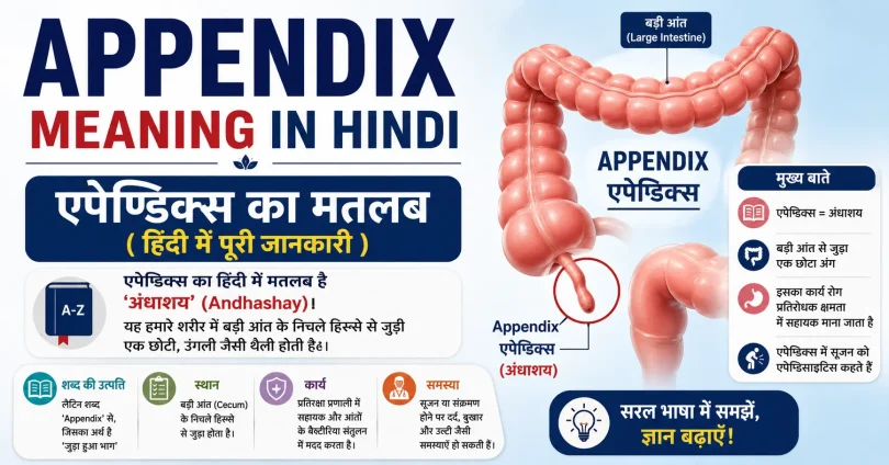 appendix meaning in hindi