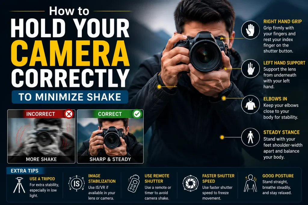 how to hold your camera correctly to minimize shake