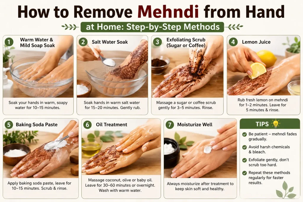 how to remove mehndi from hand at home step by step methods