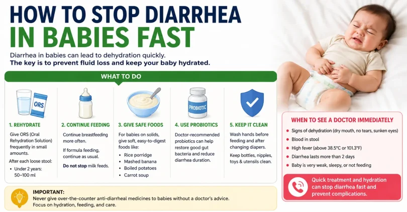 how to stop diarrhea in babies fast