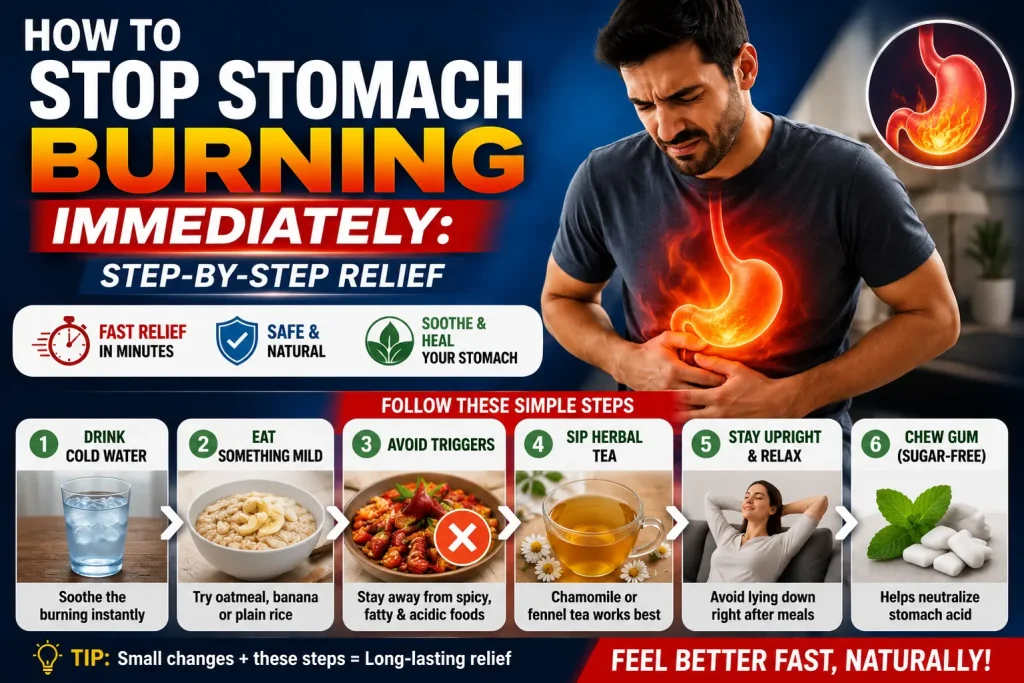 how to stop stomach burning immediately step by step relief