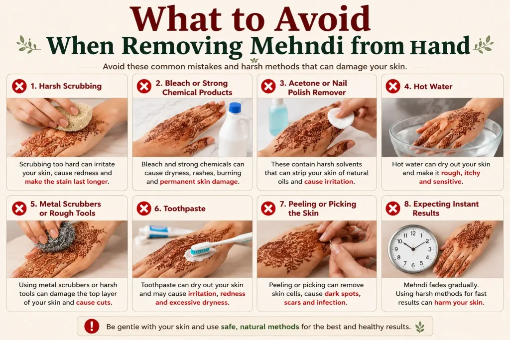 what to avoid when removing mehndi from hand