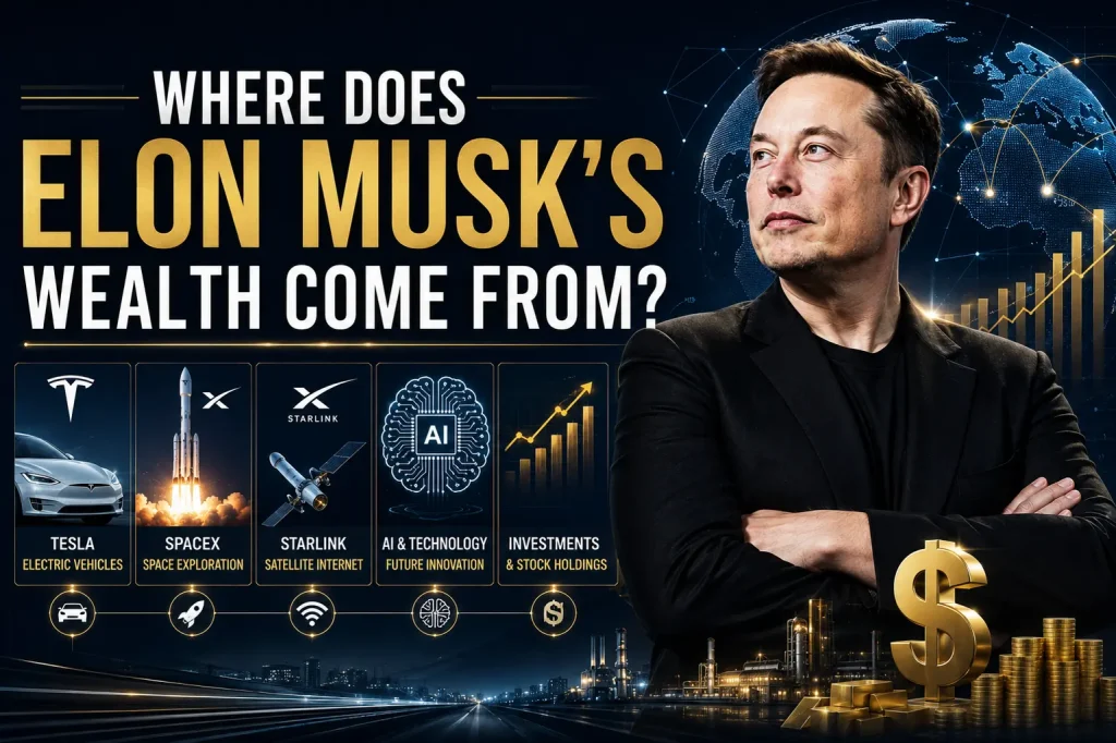 where does elon musks wealth come from